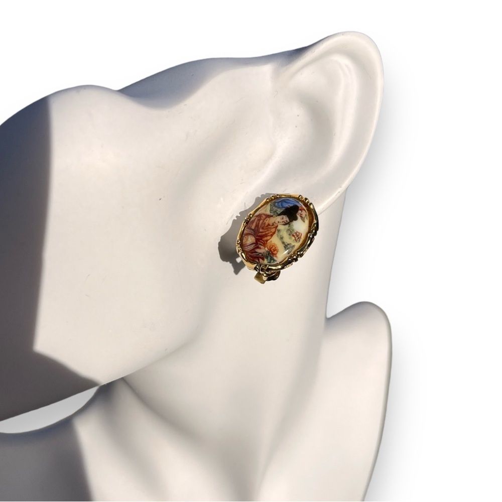 Vintage Japanese Illustrated Clip On Earrings